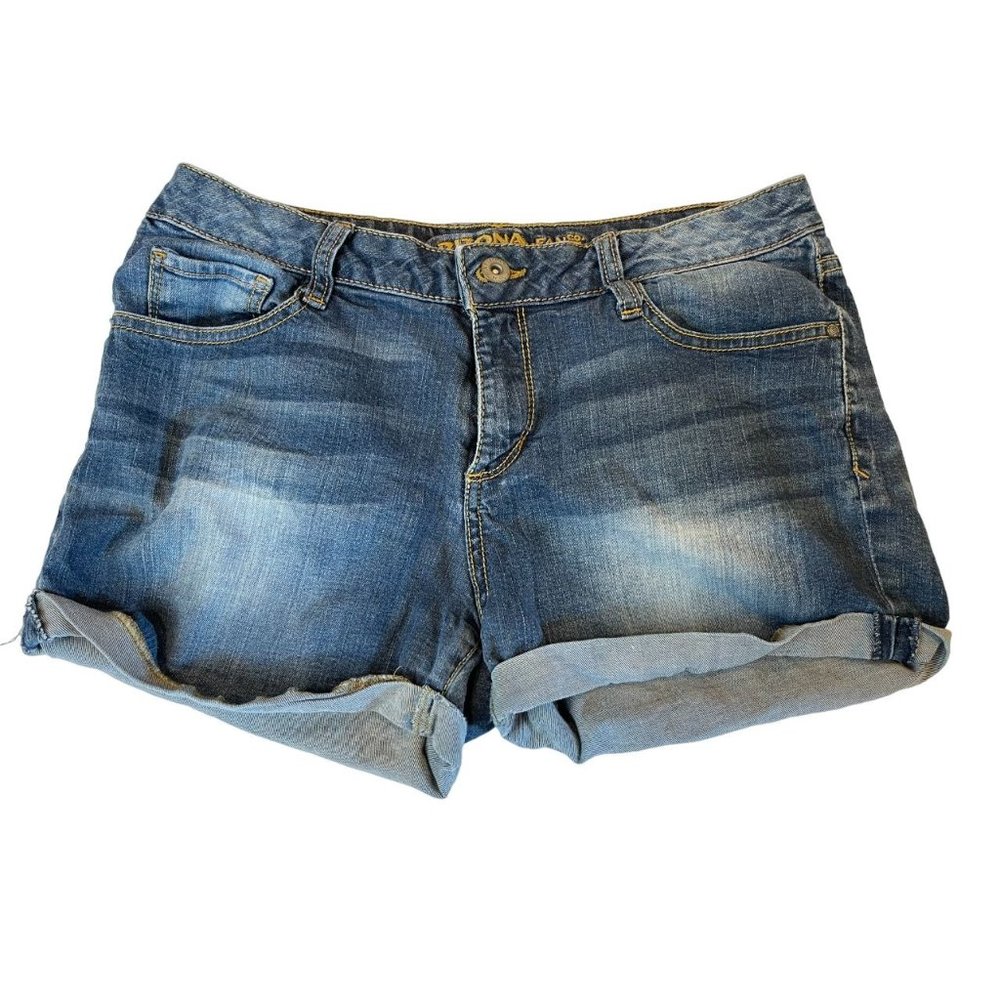 Arizona Jeans Womens Denim Shorts Roll Tab Hem Mid Rise Outdoor Cotton Blue 11